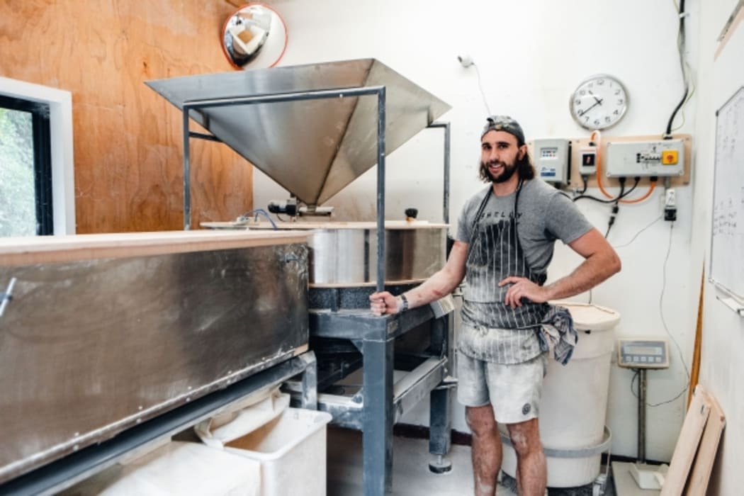 Sam Forbes at the Shelly Bay Baker Flour mill