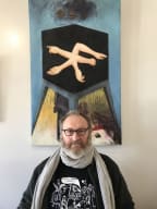 Baz Squire with one of his artworks
