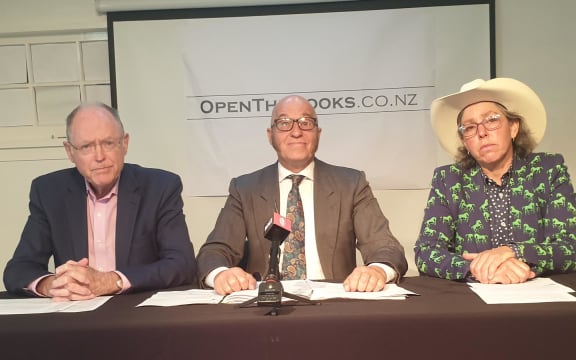 Don Brash, Clive Matthew-Wilson and Lisa Prager at the launch of anti-AT group OpenTheBooks.
