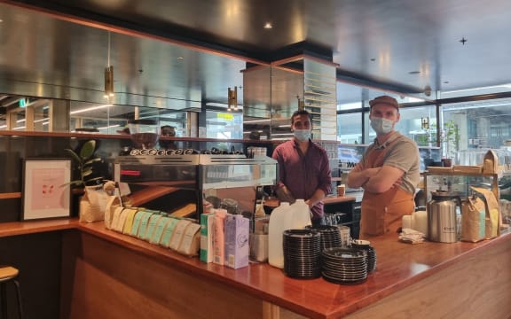 Theodore Loach (right) and Kalindha Wettwe (left) at Collective Coffee Shop & Co in Wellington.