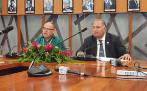 Pacific Islands Forum (PIF) Chair and Cook Islands Prime Minister Mark Brown (left) and PIF Secretary General Baron Waqa at the PIF Foreign Ministers Meeting in Suva.