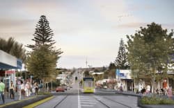 An artists’ visualisation for Auckland Transport of light rail in Mt Roskill.