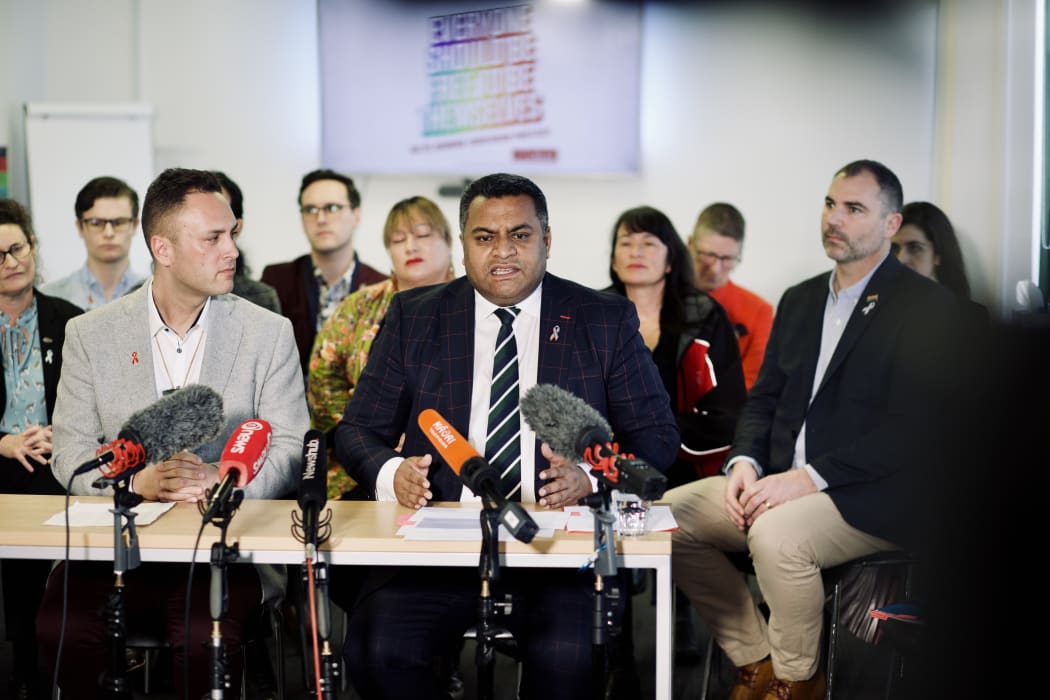 Minister Kris Faafoi addresses media.